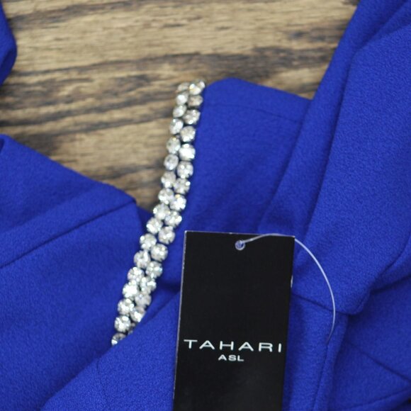 NWT Tahari ASL Womens Rhinestone Trim Shift Dress DAM625-T4 Cobalt Blue 4 - Picture 7 of 10